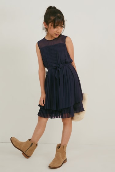 Kinder - Chiffon-Kleid - plissiert - dunkelblau