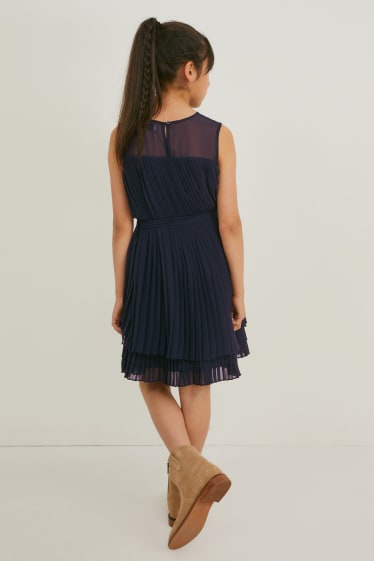 Enfants filles - Robe en gaze - plissée - bleu foncé