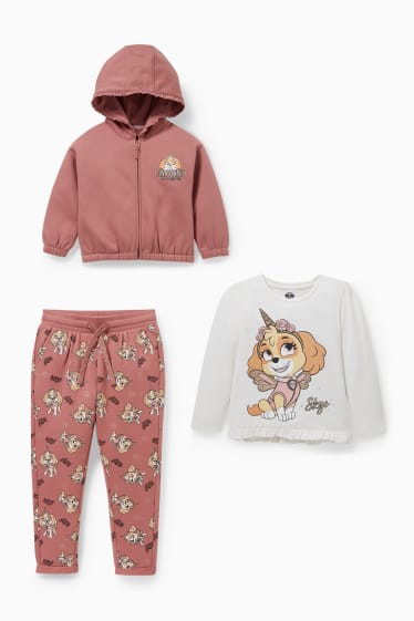 Dětské - Tlapková patrola - souprava - tepláková bunda, teplákové kalhoty a tričko s dlouhým rukávem - tmavě růžová