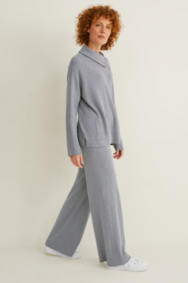Femmes - Pantalon en maille - comfort fit - gris clair chiné