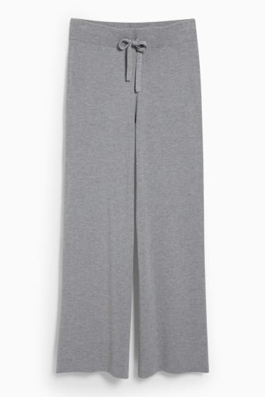 Dámské - Pletené kalhoty - comfort fit - světle šedá-žíhaná