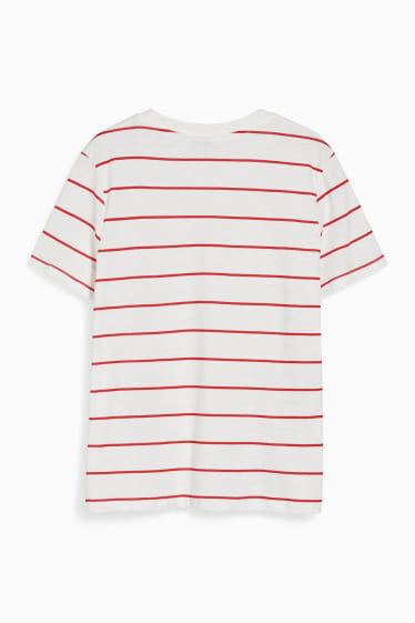 Dámské - Tričko - pruhované - bílá/červená
