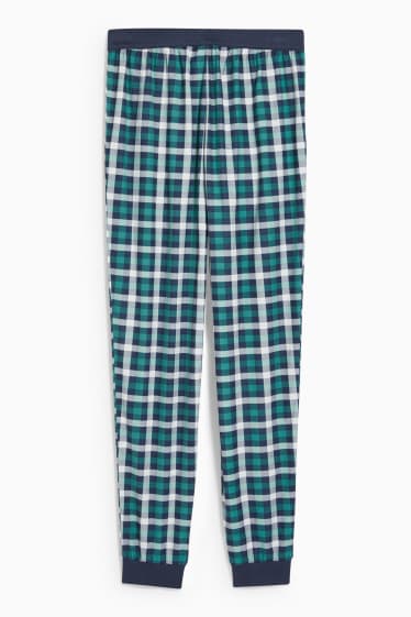 Uomo - Pantaloni pigiama di flanella - a quadretti - blu scuro