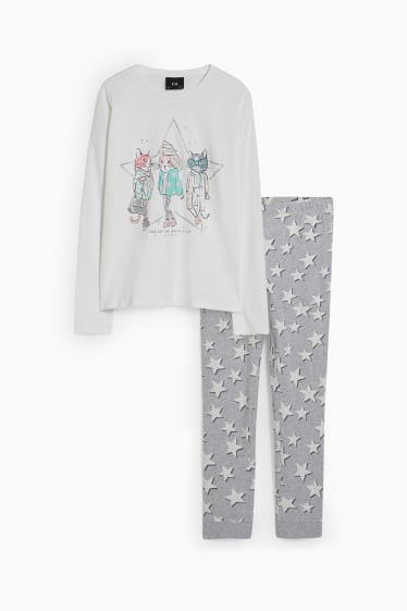 Kinder Mädchen - Pyjama - 2 teilig - cremeweiß