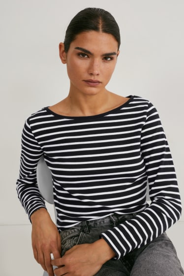 Women - Basic long sleeve top  - striped - black