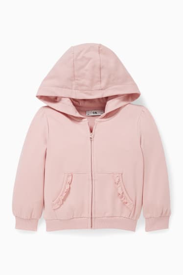 Dětské - Tepláková bunda s kapucí - tmavě růžová