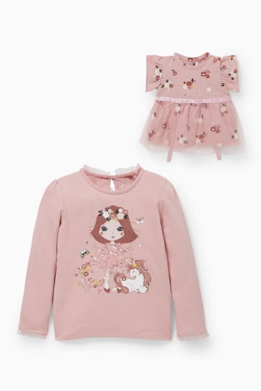 Bambini - Set - maglia a maniche lunghe e vestito da bambola - 2 pezzi - rosa