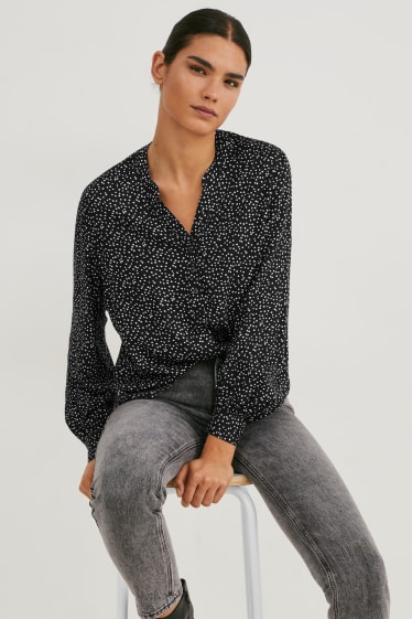 Women - Blouse - polka dot - black