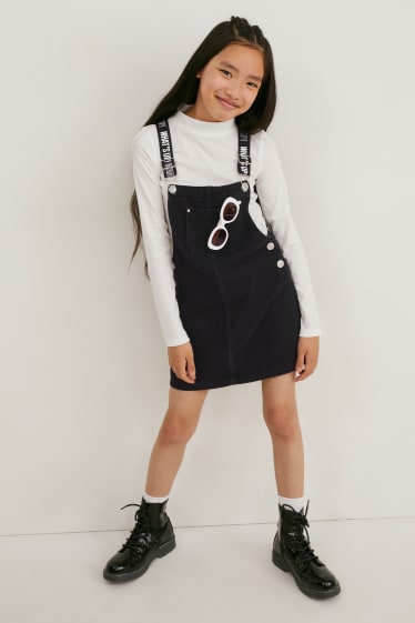 Children - Set - denim pinafore dress and polo neck top - 2 piece - black / white