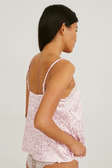 Dámské - Pyžamový top - s květinovým vzorem - růžová