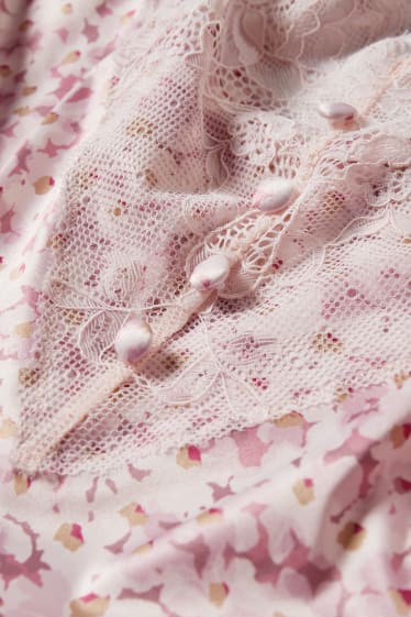 Dámské - Pyžamový top - s květinovým vzorem - růžová