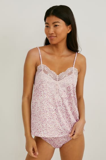 Damen - Pyjama-Top - geblümt - rosa