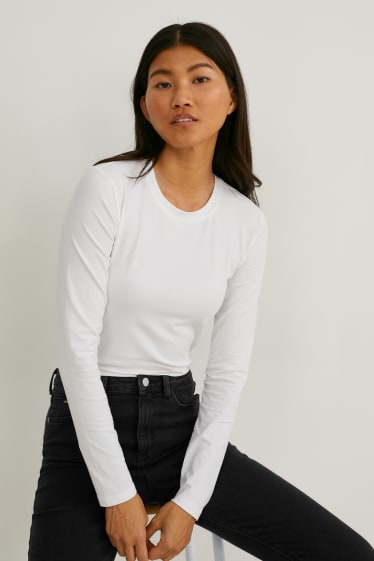 Damen - Multipack 3er - Basic-Langarmshirt - schwarz / weiß