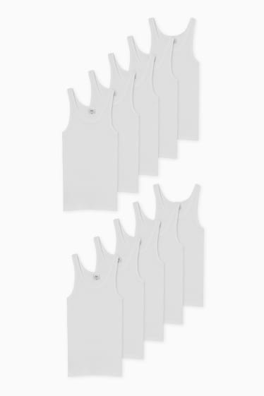 Hombre - Pack de 10 - camisetas interiores - canalé fino - blanco