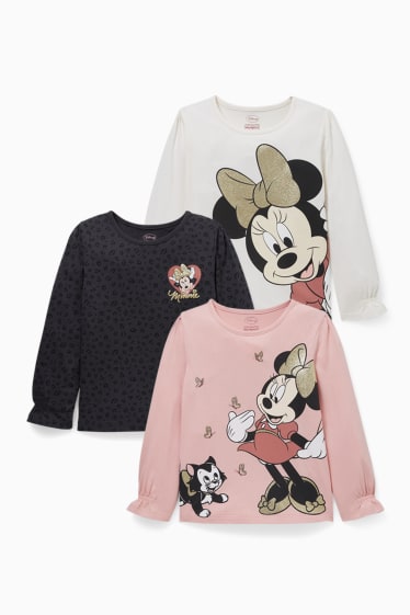 Dětské - Multipack 3 ks - Minnie Mouse - tričko s dlouhým rukávem - krémově bílá