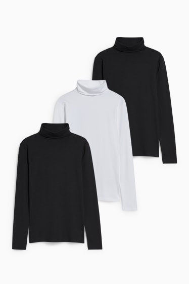 Damen - Multipack 3er - Basic-Rollkragenshirt - schwarz