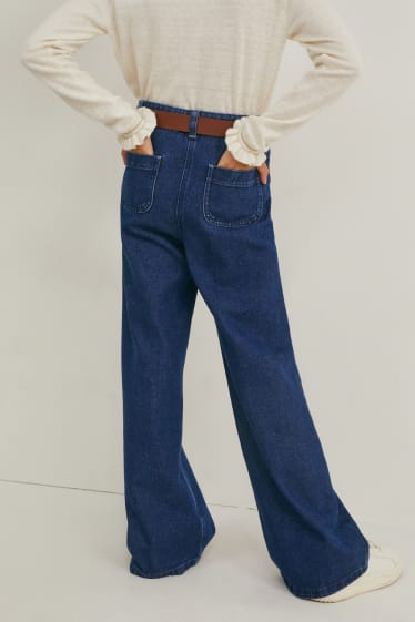 Enfants filles - Jean coupe droite à ceinture - jean bleu