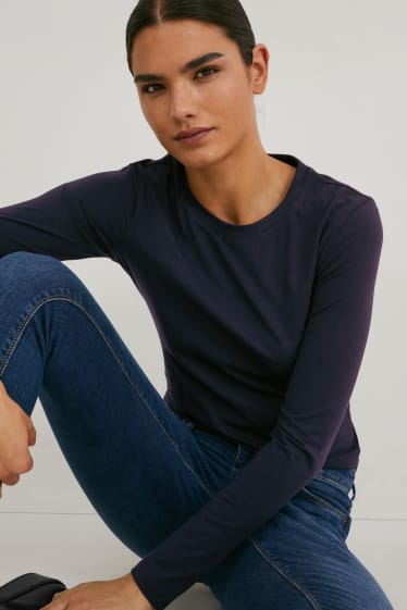 Femei - Multipack 3 buc. - tricou cu mânecă lungă basic - albastru închis