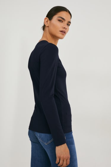 Femei - Multipack 3 buc. - tricou cu mânecă lungă basic - albastru închis