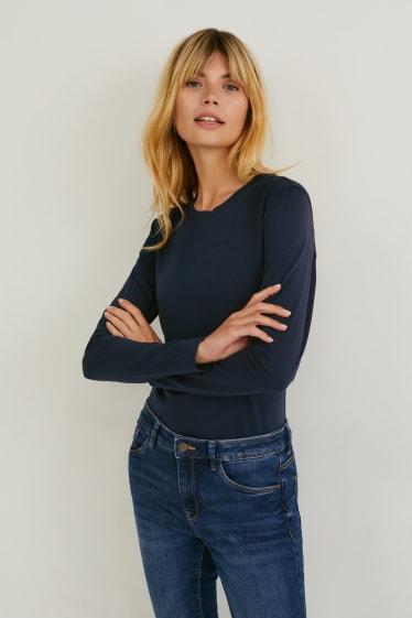 Dames - Set van 2 - basic-longsleeve - donkerblauw