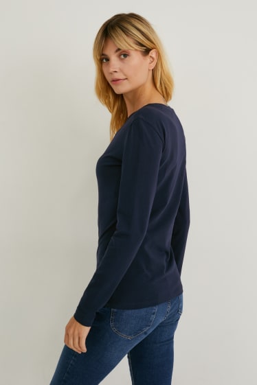 Dames - Set van 2 - basic-longsleeve - donkerblauw