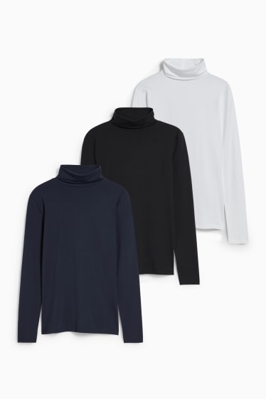 Women - Multipack of 3 - basic polo neck top - dark blue