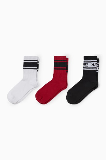 Hombre - CLOCKHOUSE - pack de 3 - calcetines de tenis - blanco / rojo