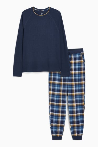 Hommes - Pyjama avec pantalon en flanelle - bleu foncé