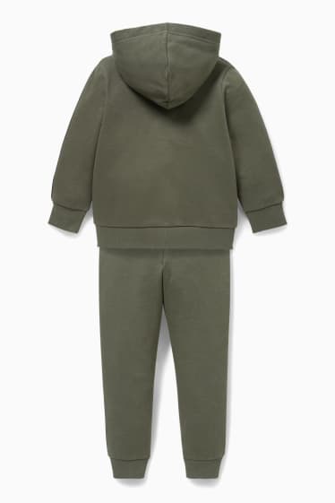 Dětské - Jurský svět - tepláková bunda, tričko s dlouhým rukávem a teplákové kalhoty - tmavozelená