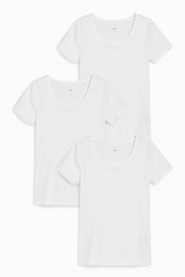 Dames - Set van 3 - basic-T-shirt - wit