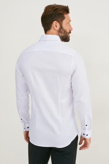 Hombre - Camisa - body fit - cutaway - flex - blanco-jaspeado