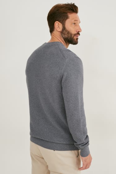 Mężczyźni - Sweter z domieszką kaszmiru - szary-melanż