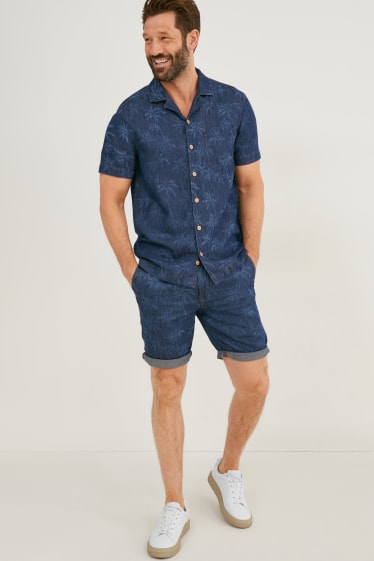 Hommes - Shorts avec fibres en chanvre - jean bleu foncé
