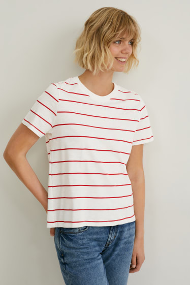 Dames - T-shirt - gestreept - wit / rood