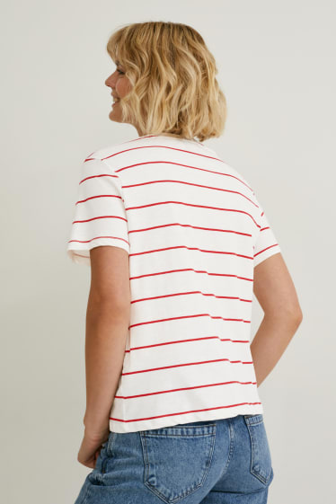 Damen - T-Shirt - gestreift - weiss / rot