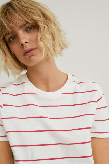 Kobiety - T-shirt - w paski - biały / czerwony