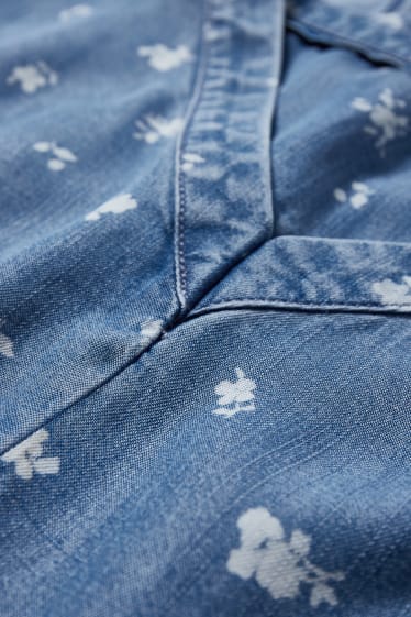 Dámské - Halenka s detailem uzlu - s květinovým vzorem - džíny - modré