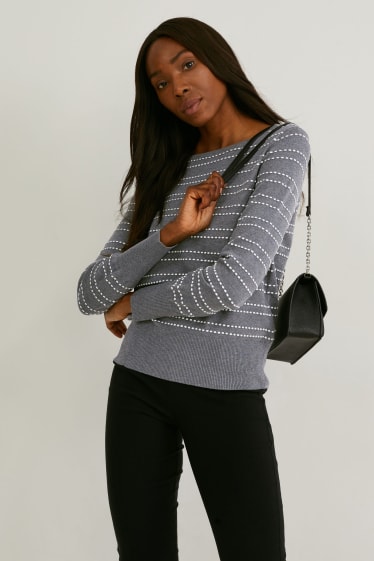 Damen - Pullover - gestreift - grau-melange