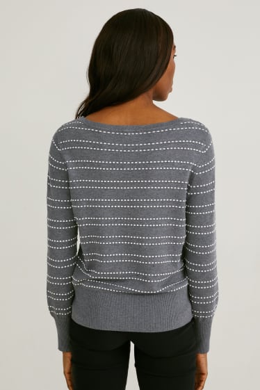 Damen - Pullover - gestreift - grau-melange