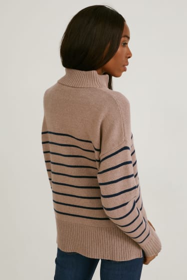 Women - Jumper - striped - brown / blue