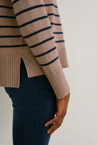 Women - Jumper - striped - brown / blue