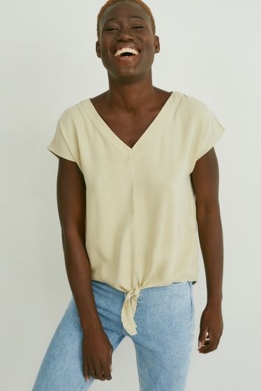 Damen - Bluse mit Knotendetail - mintgrün