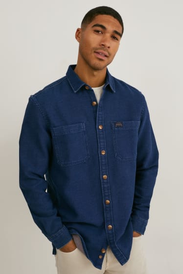 Uomo - Camicia - regular fit - collo all'italiana - blu scuro