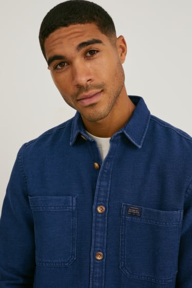 Men - Shirt - regular fit - kent collar - dark blue