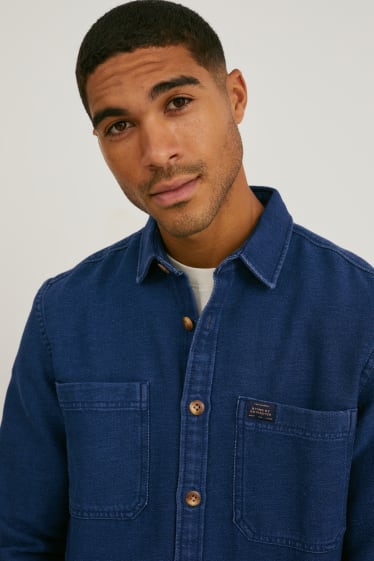 Uomo - Camicia - regular fit - collo all'italiana - blu scuro