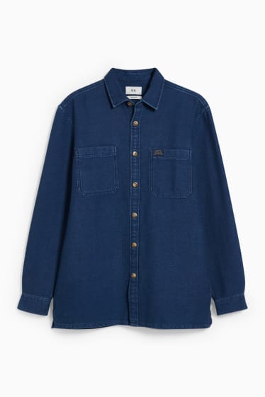 Uomo - Camicia - regular fit - collo all'italiana - blu scuro