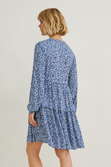 Women - Dress - patterned - dark blue / white