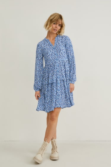 Women - Dress - patterned - dark blue / white