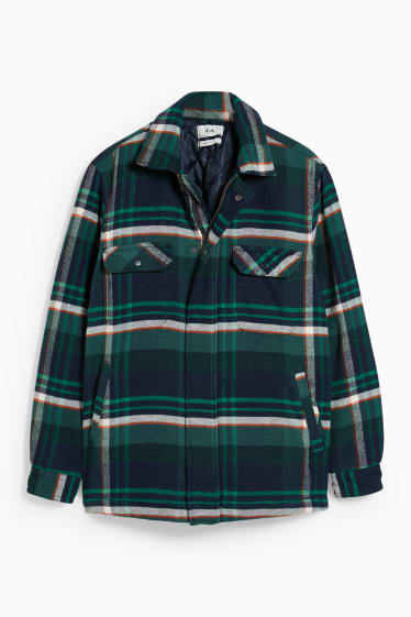 Pánské - Košilová bunda - kostkovaná - zelená