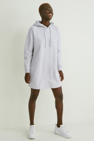 Women - Basic sweatshirt dress with hood - light gray-melange